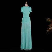 Robe de soirée Jancember LSZ292, turquoise clair, col carré, franges, ceinture perlée à la hanche