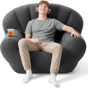 Inflatable Couch, Flocked Surface Blow up Chair Folding Portable Flocking Inflatable <b>Air</b> <b>Sofa</b> Lazy <b>Sofa</b> for Living Room Learning - Product Image 1
