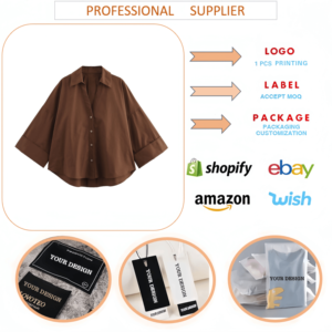 Fabricants de vêtements : Blouses et chemises pour femmes, hauts amples, chemisier à col revers et col en V à simple boutonnage, chemise unie élégante et décontractée pour femmes - Product Image 6