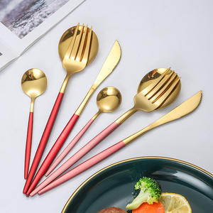 Juego de cuchara y palillos de acero inoxidable chapado en oro clásico, cocina cuadrada, regalo de boda para acampar - Product Image 5