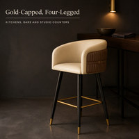 Chaise de bar en cuir PU marron crème avec design de ceinture rétro pour îlot de cuisine, café, bar, restaurant, hôtel, comptoir de maison