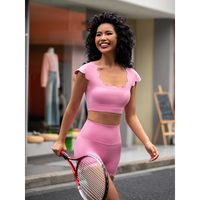 Ensembles de sport 2 pièces pour femmes, style yoga festonné, avec brassière de sport à découpes et short taille haute, doux et extensible, pour la gym, la course et les activités sportives