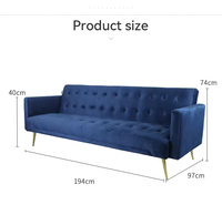 Sofá cama con mechones de 3 plazas de terciopelo azul marino personalizado de fábrica, Camas para sala de estar, futones, sofás convertibles