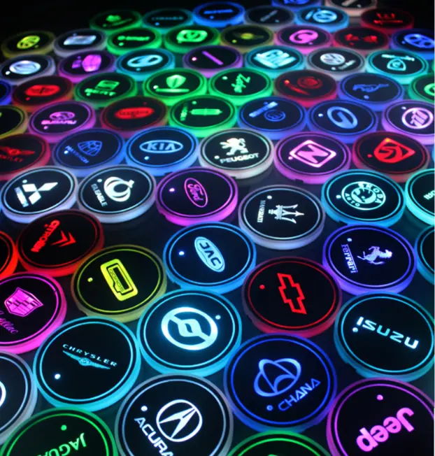 Car LED car logo cup light stand USB charging waterproof mat