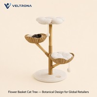 Arbre à chat sur plateforme en forme de fleur avec panier en osier, perchoir, poteau en sisal et base en peluche, mobilier d'escalade d'intérieur, vente en gros
