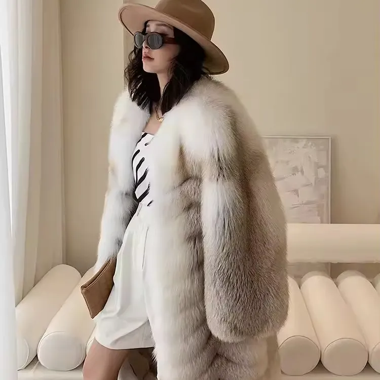 Natural Fox Fur Women's Coat 110cm Length Luxury Warm Real Fur Outerwear Winter Fashion Trend Women's Coat