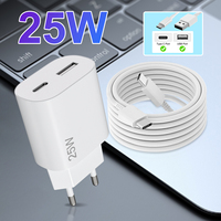 Chargeur mural USB Type-C à charge rapide PD 25W, adaptateur de voyage avec prise EU, chargeur rapide avec câble de charge de 1 m, 1,5 m, 2 m pour Samsung