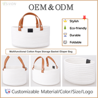 Ensemble de paniers de rangement modernes et minimalistes en corde de coton blanc avec poignées, polyvalents pour sac à couches et panier de courses, durables