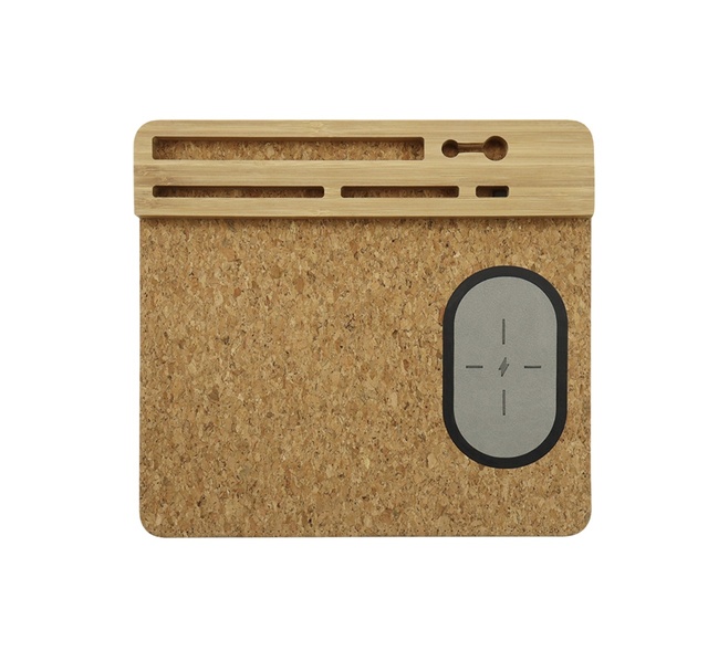 New Cork Bamboo Eco Friendly Wireless Charging Mouse Pad 15W Fast Wireless Charging Phone Charger Office Desk Collection Charger