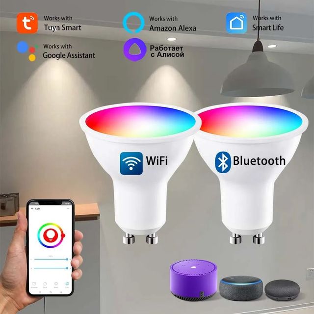 Tuya WiFi  GU10 Smart Light Bulb 5W Dimmable LED Spotlight Compatible with Alexa Google Home  App Control RGBW Lamp