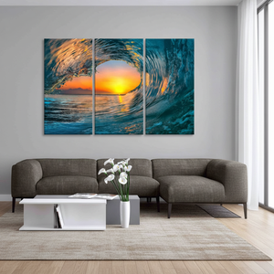 Sunset Wave Canvas <b>Print</b>: Elegant <b>Seascape</b> Wall Art,SET OF 3 CANVAS - Product Image 3