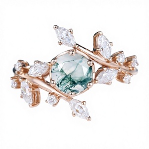 Vintage Summer Sale Solid Gold Natural Moss Agate Bezel Setting Branches Design Customizable Handmade Women's <b>Ring</b> - Product Image 3