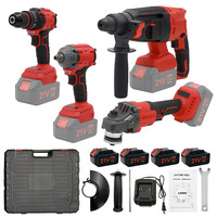 Ensemble multifonction 21V : marteau électrique, perceuse à main, meuleuse d'angle 125 mm, clé à double usage, coffret en plastique, batterie lithium rechargeable