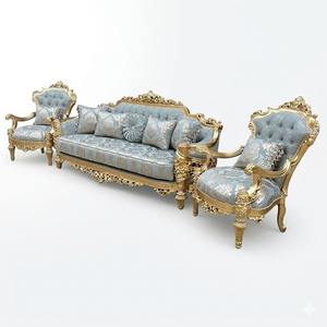 Juego de Sofás Seccionales de Madera Maciza de Lujo con Detalles de Corona Tallados a Mano para Sala de Estar - Product Image 1