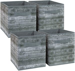 SET OF 4 Foldable Rustic Bin - Gray Sorbus stylish Storage box Bins Cubes Organizer for messy items clothes books