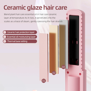 Plancha de pelo de <span class=keywords><strong>hierro</strong></span> plana inalámbrica para cabello negro recargable Usb Mini plancha de pelo portátil de cerámica inalámbrica - Product Image 4