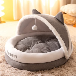 Haustier Katze Höhlen bett für Katzen Großhandel Luxus Wasch bare Katzen höhle Lustige Hund Haustier Betten Haus mit hängenden Plüsch ball - Product Image 3