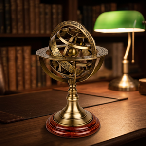 งานฝีมือ CALVIN ลูกโลกโบราณสไตล์ไวกิ้งทำจากทองเหลือง พร้อมฐานตั้งแบบ Astrolabe สำหรับตกแต่งโต๊ะ ขนาด 8 นิ้ว หมุนได้ ตกแต่งสไตล์อาร์ตเดโค - Product Image 2