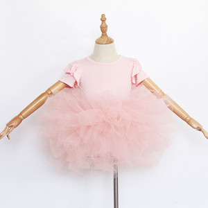 Vestidos de Princesa de Manga Corta en Color Rosa Bebé de Alta Calidad para Niñas - Product Image 1