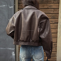 Veste en similicuir pour femme, blouson vintage en PU, fermeture éclair, style motard, ourlet élastique, coupe courte, logo personnalisé