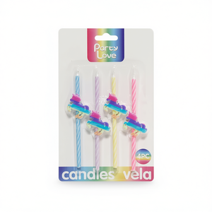 Bougies d'anniversaire Party Love Licorne 13cm Pack de 4 - Product Image 1