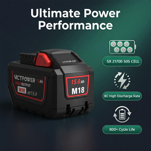 VICTPOWER 18V 15Ah Li-ion <b>Battery</b> Pack M18 XC15.0 for Milwaukee Cordless Tools Rechargeable High Output Black - Product Image 3