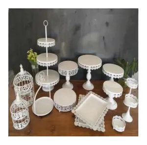 Best-selling cake desert stand present gateau 3 tier gold hollow lace bird cage soporte para pasteles wedding tray stand cake