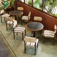 Ensemble table et chaises en bois massif et pierre frittée, personnalisé, moderne, pour restaurant commercial, café et salon de thé, avec banquette écologique