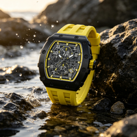 Montre à quartz pour homme avec cadran ajouré, boîtier en alliage noir, chronomètre multifonctionnel avec résistance à l'eau pour une utilisation sportive