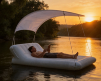 Lit flottant gonflable double avec auvent pare-soleil, en PVC épaissi résistant à l'usure, chaise longue aquatique pour piscine, plage, lac, loisirs adultes