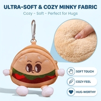 Porte-monnaie en peluche Hamburger mignon, porte-clés, pochette zippée, breloque de sac en peluche, portefeuille en peluche doux, personnalisable OEM, vente en gros