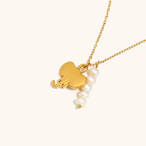 CAIOOCHE Collar con Colgante <span class=keywords><strong>de</strong></span> Perla y Elefante Chapado en <span class=keywords><strong>Oro</strong></span> PVD <span class=keywords><strong>de</strong></span> Acero Inoxidable, Joyería Vintage Antideslustre al por Mayor - Product Image 3