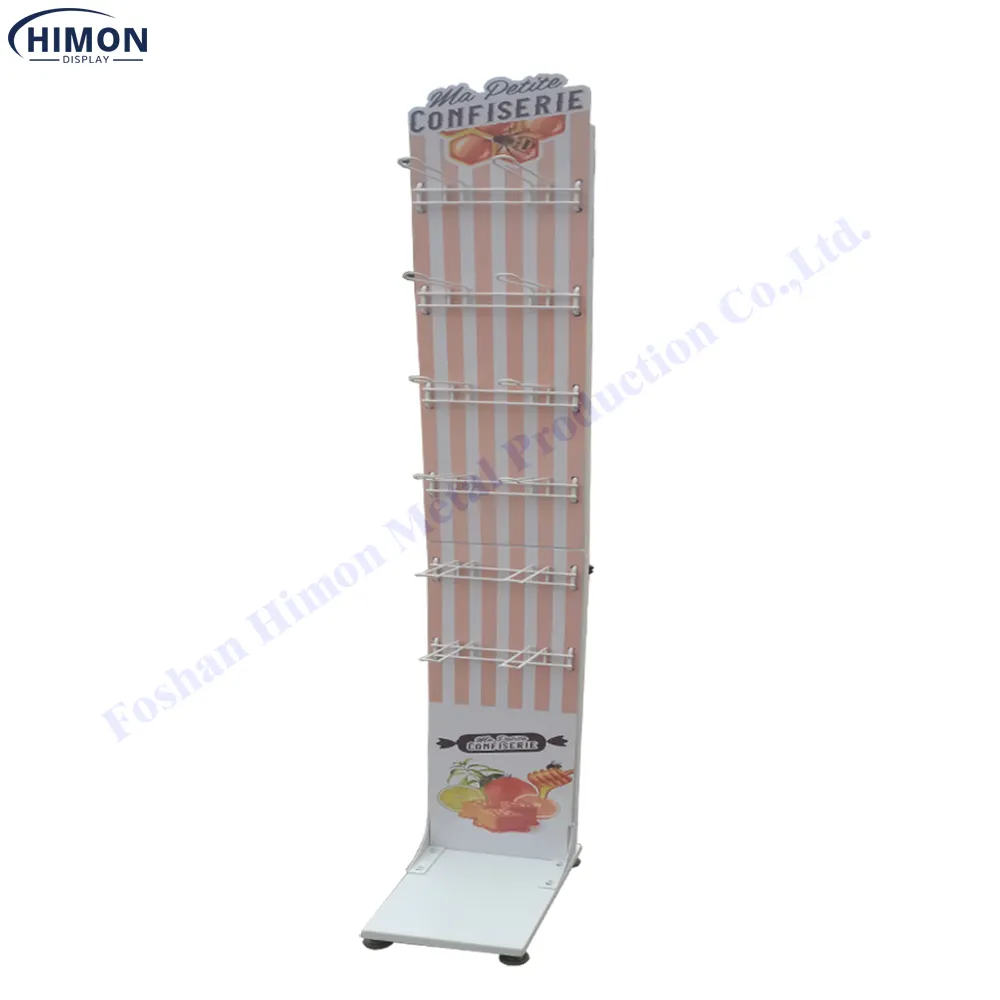 grocery store back with PVC banner metal hanging wire hook for nuts and candy floor display rack