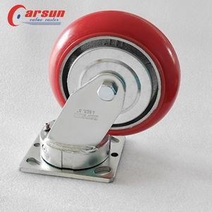 Schwerlast 6 Zoll Industrierollen Gusseisenkern Polyurethan-Räder Stahl-Schwenkrollen Rote Eisenabdeckplatte Rollen OEM <span class=keywords><strong>1</strong></span> Jahr - Product Image 5