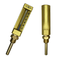 Industrial Water/Oil Pipeline Thermometer, Brass V-Type Glass Thermometer, 0-120℃, Threaded Installation for Marine/HVAC Systems
