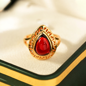 18K joyas de anillo de Oro Nueva tendencia 2025 mujeres bronces amarillos CZ gotas de Agua Zircon rojo joyas anillo - Product Image 3