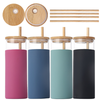 Gobelet en verre borosilicate personnalisé avec logo, 500 ml, 600 ml, 750 ml, couvercle en bambou, manchon en silicone, bouteille réutilisable, paille réutilisable