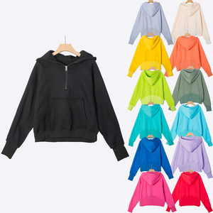 Grande taille en gros femmes 1/4 Zip pull vêtements personnalisé Vintage recadrée en détresse athlétique sweats à capuche vêtements d'hiver pour les femmes - Product Image 2