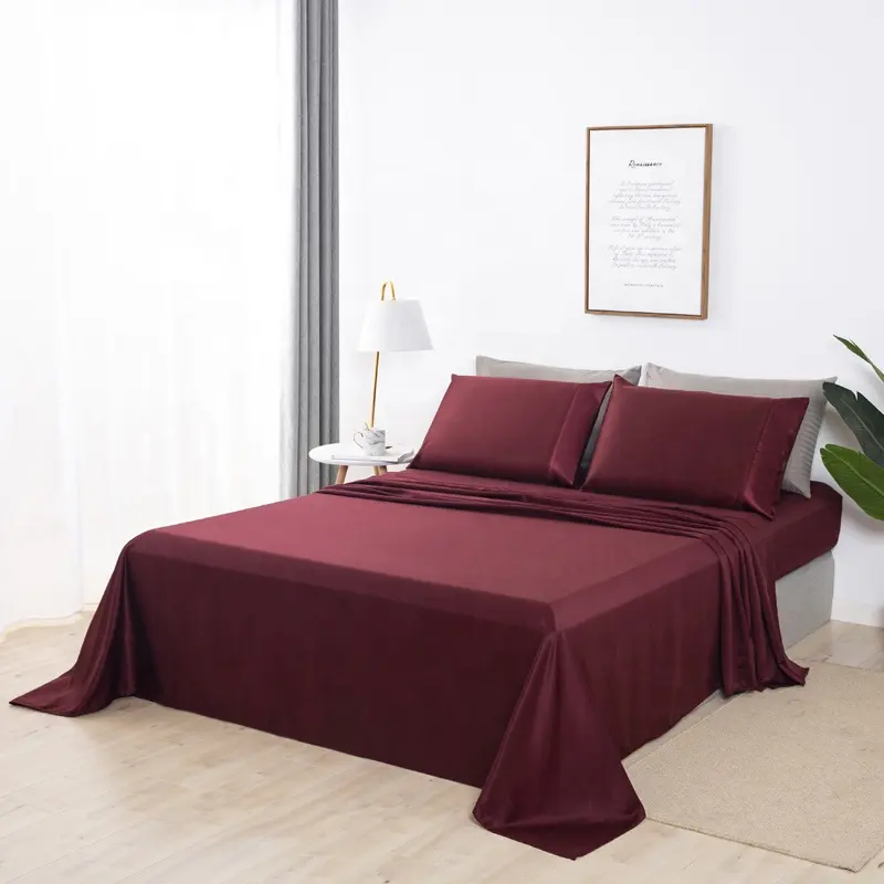 Bed Set Sheet Sheets 800TC Full Red Orange Pink Polyester Cotton Silk Stripe Mesh Bed Sheet Set