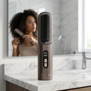 Cordless Hair Straightener <b>Brush</b> 1200W PTC Plate Negative Ion LCD Display Portable Battery <b>Powered</b> Household Use - Product Image 1