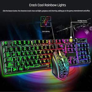 Combo de Teclado y Ratón para Juegos con Cable, Diseño Rainbow, 104 Teclas, Retroiluminación RGB, Sensación Mecánica, Teclas Multimedia para PC - Product Image 2