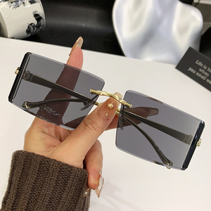 Curved Lens Leopard Head <b>Sunglasses</b> For Women Pc Frameless Cut Edge Metal UV400 Protection Type 3 Sunshades - Product Image 2