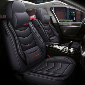Housse de siège de voiture Slohy élégante en similicuir, pièce unique avant, toutes saisons, noire avec surpiqûres rouges - Product Image 6