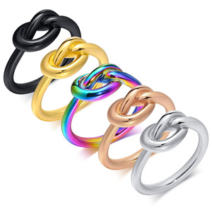 Anillo de Dedo de Acero Inoxidable con Nudo, Multicolor Disponible, Impermeable, Minimalista, Apilable, Unisex, Moderno, para Uso Diario - Product Image 1