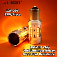Ampoule LED de voiture haute puissance 27W 7440 1156 3030 24SMD 12V-30V P21W BA15S avec puce AlGaInP couleur ambre pour clignotant