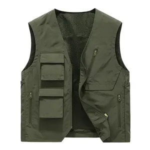 LT Broderie personnalisée Logo Twill Multi Function Pockets Utility Fishing Vest Zipper Waistcoat Workwear Vest For Men