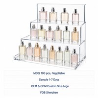 Boîte de présentation de parfums moderne en acrylique Calic, multi-niveaux, forme personnalisée, étui transparent à étages pour comptoir de vente de parfums, logo personnalisé