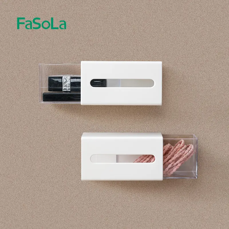 FaSoLa Wall Mount Drawer Organizer Clear Self-Adhesive Anti Dust Storage Box Qtip Holder Canister Plastic Bathroom Storager