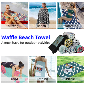 Waffle de microfibra de secado rápido súper absorbente, toalla de bolsillo para banco de gimnasio con cremallera deportiva, toalla de playa y piscina de estilo Tropical impresa - Product Image 5