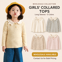 T-shirt à manches longues rayé personnalisé pour filles, col Peter Pan, sous-vêtement, brodé, pour tout-petits et enfants, haut pour enfants, OEM ODM